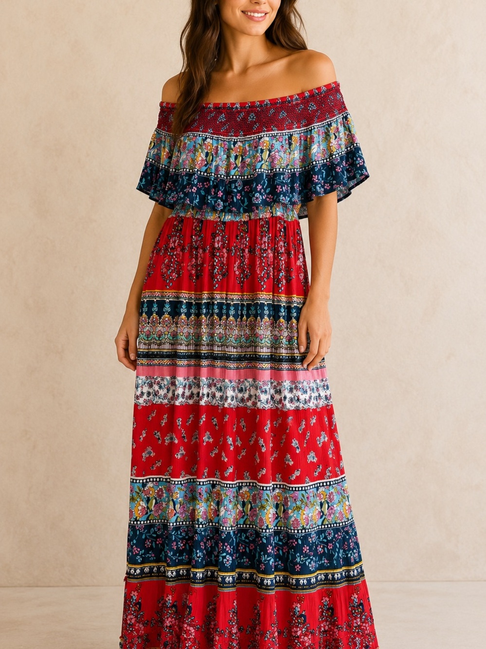 Patrons of Peace Floral Off-Shoulder Maxi Dress M